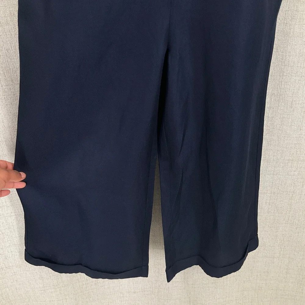 Banana Republic Jumpsuit Women 6 Navy Linen Tie Back Wide Leg Cropped Petite‎